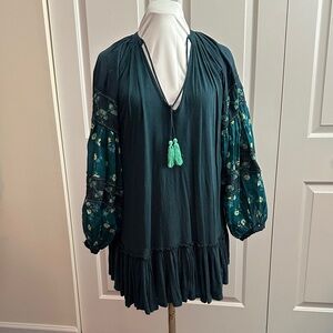 Free People Dark Teal Tunic with Tassel Accents